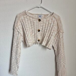 BDG Cream Ribbed Cropped Cardigan Sweater